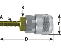 hpcouplers AR25 Series, 1/4" Aro 210 Coupler x 1/4″ Hose Barb, Automatic, Steel & Brass