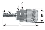 hpcouplers AR25 Series, 1/4" Aro 210 Coupler x 1/4″ Hose Barb, Automatic, Stainless Steel