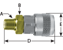 hpcouplers AR25 Series, 1/4" Aro 210 Coupler x 1/4″ Male NPT, Automatic, Steel & Brass