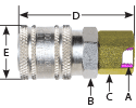 hpcouplers IM38 Series, 3/8" Industrial Coupler x 1/4″ Female NPT, Manual, Steel & Brass