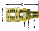hpcouplers IM25 Series, 1/4" Industrial Coupler x 3/8″ Male NPT, Manual, Brass