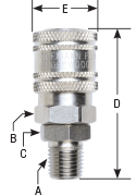 hpcouplers IM38 Series, 3/8" Industrial Coupler x 1/2″ Male NPT, Manual, Stainless Steel