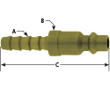 hpcouplers IM25 Series, 1/4" Industrial Plug x 1/4″ Hose Barb, Brass