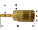 hpcouplers TF25 Series, 1/4" True-Flate, Automotive Coupler x 1/4″ Hose Barb, Manual, Brass
