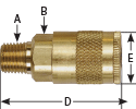 hpcouplers TF25 Series, 1/4" True-Flate, Automotive Coupler x 3/8″ Male NPT, Manual, Brass