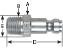 hpcouplers TF25 Series, 1/4" True-Flate, Automotive Plug x 1/8″ Male NPT, Steel