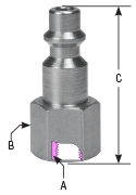 hpcouplers IM25 Series, 1/4" Industrial Plug x 3/8″ Female NPT, Stainless Steel