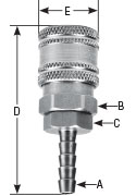 hpcouplers IM25 Series, 1/4" Industrial Coupler x 3/8″ Hose Barb, Manual, Stainless Steel