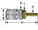 hpcouplers IM25 Series, 1/4" Industrial Coupler x 1/4″ Hose Barb, Manual, Steel & Brass